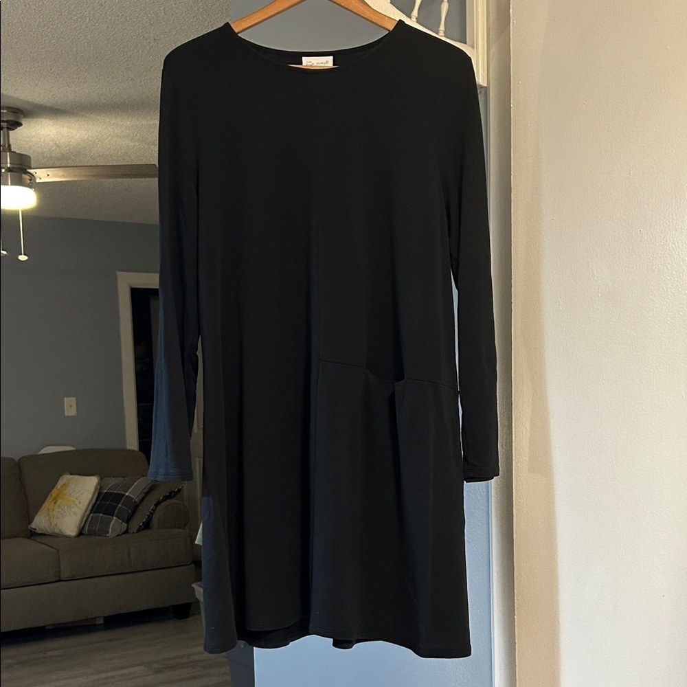 J. Jill Black Pullover Long Sleeve Shift Dress Size L Pocket